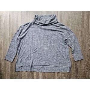 Gray Ribbed Knit Tunic Top‎ Cowl Neck 3/4 Sleeve Comfy Pullover